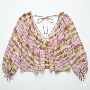 Tularosa Tie Dye Balloon Sleeve Top XS Revolve Pink Purple Open Back Tie Nola